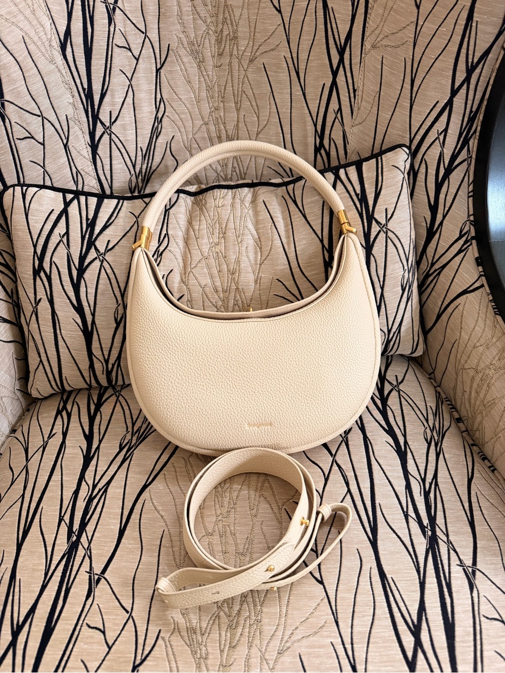 Songmont Ivory Leather Crescent Shoulder Bag 3-in-1 with crossbody strap